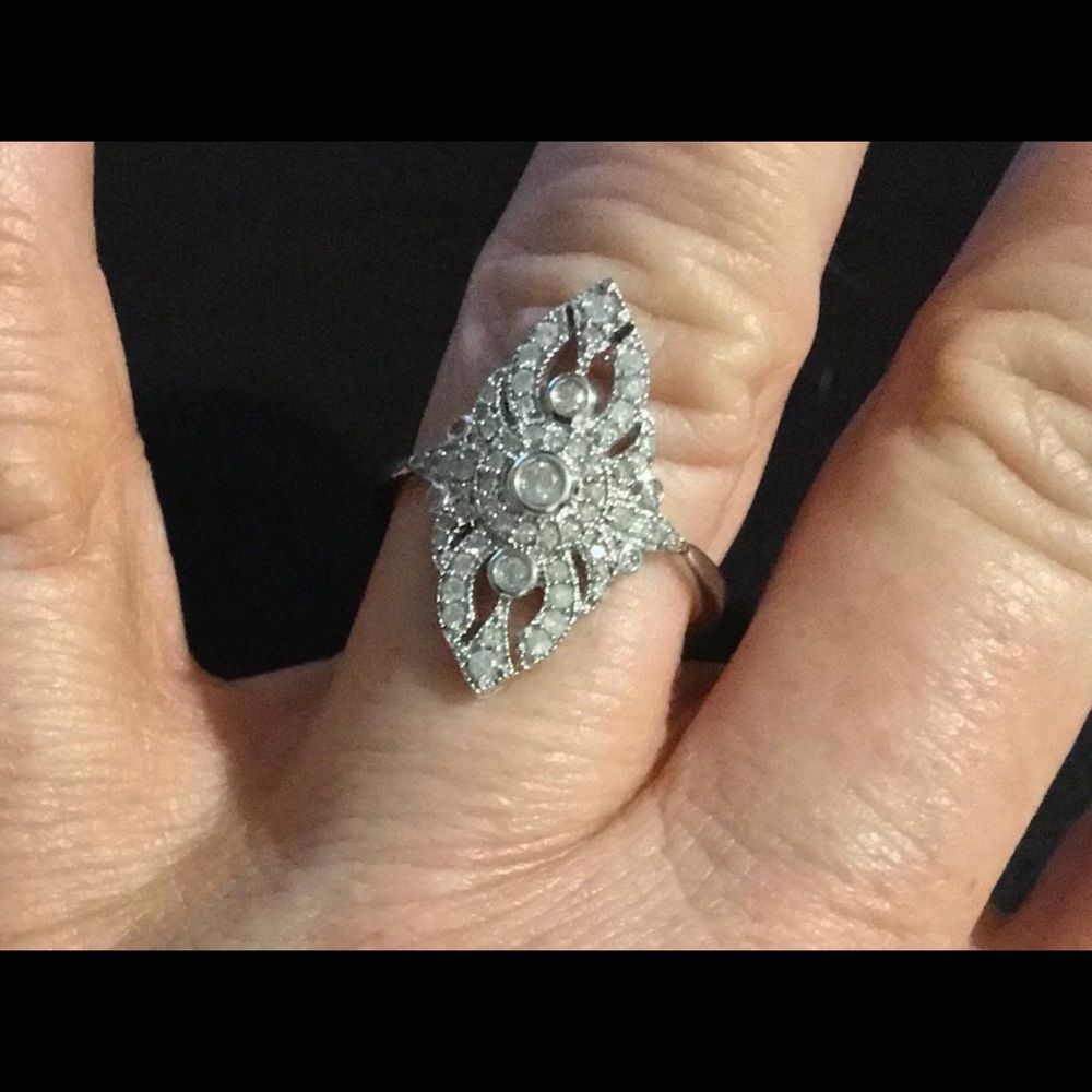 Sz9 1/2 Carat Genuine Diamond Vintage Style Openwork Filigree Ring - Picture 6 of 6